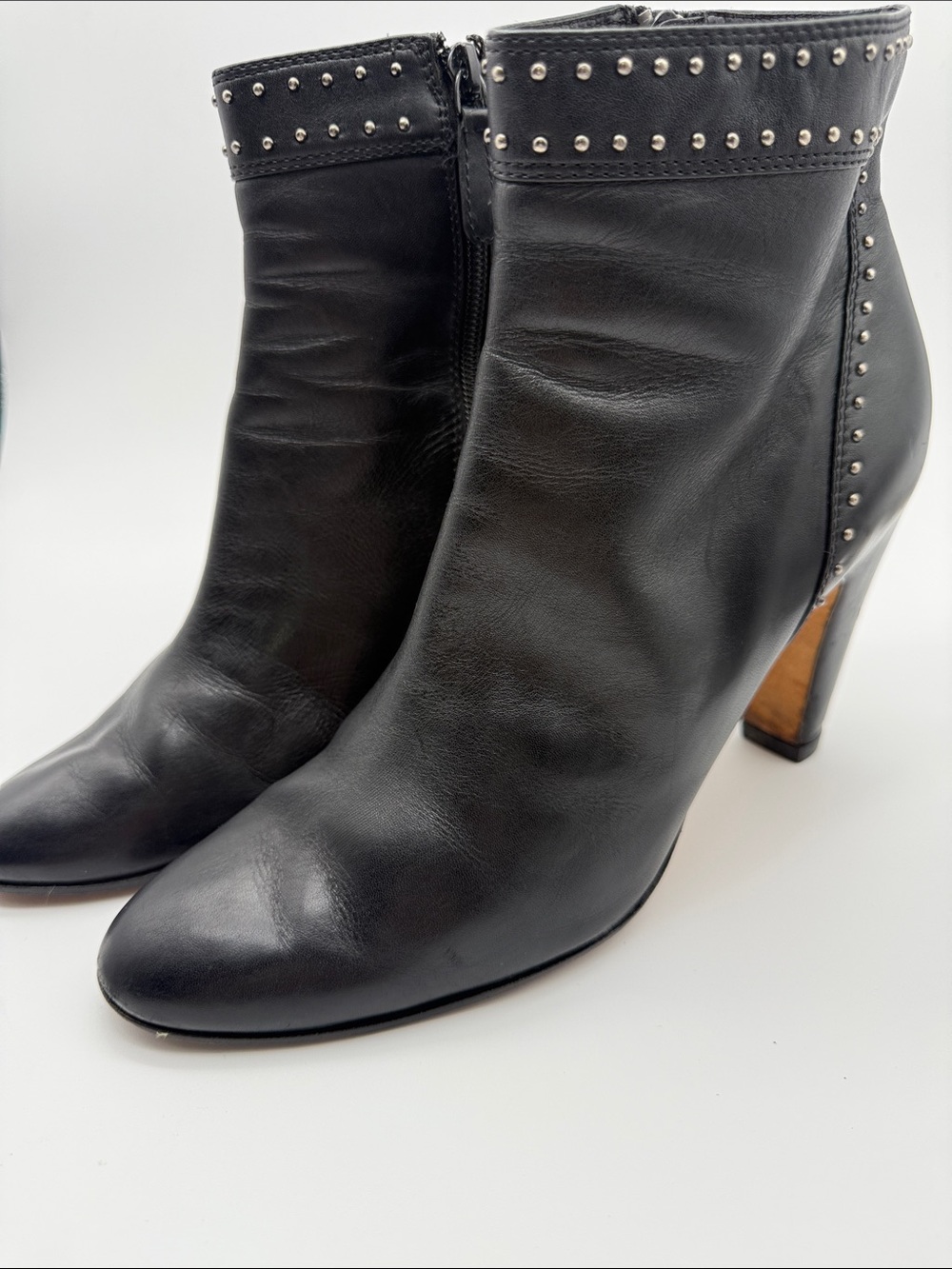 Cole Haan Nike Air Black Leather Studded Ankle Boots 9.5B Heeled Moto Booties